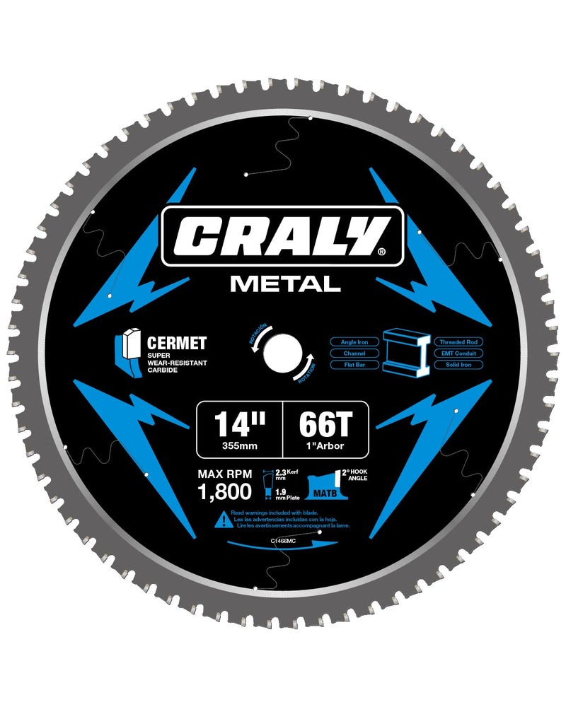 CRALY 14 Inch 66 Teeth Steel and Ferrous Metal Cutting Circular Saw Blade, 1 Inch Arbor, Thin Kerf, Professional Cermet Carbide Tipped Blade for Angle Iron, Threaded Rod, EMT Conduit(C1466MC) - Image 1